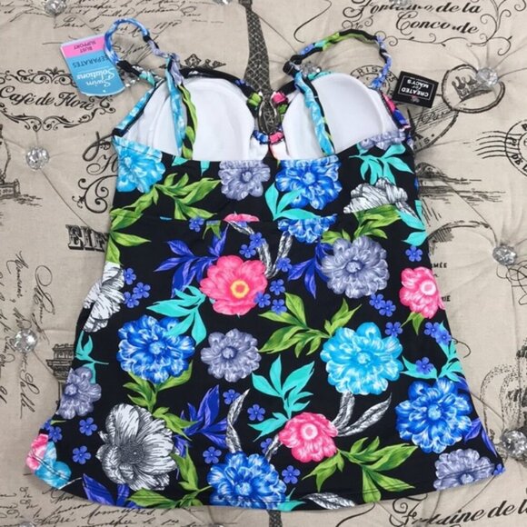 Swim Solutions Soft Blooms Keyhole Tankini Top - Picture 5 of 7